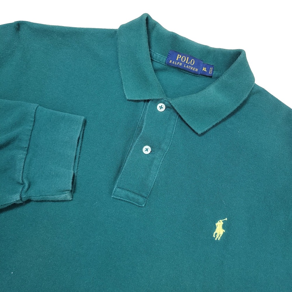 Polo Ralph Lauren Mens XL Green Yellow Pony Long Sleeve Stretch Knit